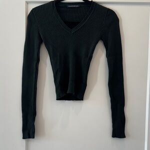 Brandy Melville green longsleeve ribbed v neck sweater top